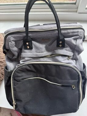 Light Grey and Black Canvas Backpack with Front Organizer